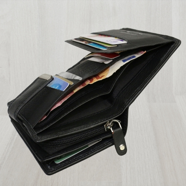 flevado Damengeldbörse Brieftasche Echt Leder mit Riegelverschluss RFID Schutz Handarbeit Schwarz